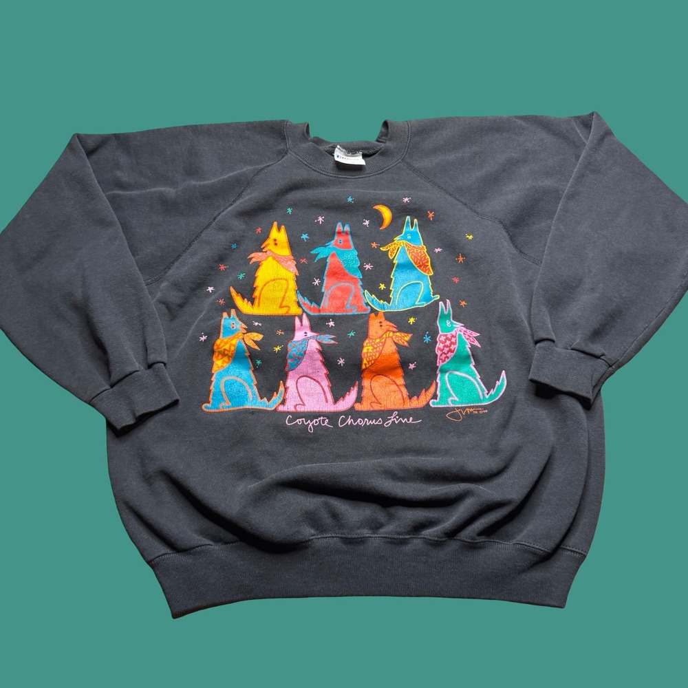 Vintage 1988 Coyote Chorus Line Sweatshirt XL Hanes USA Black Art Nature